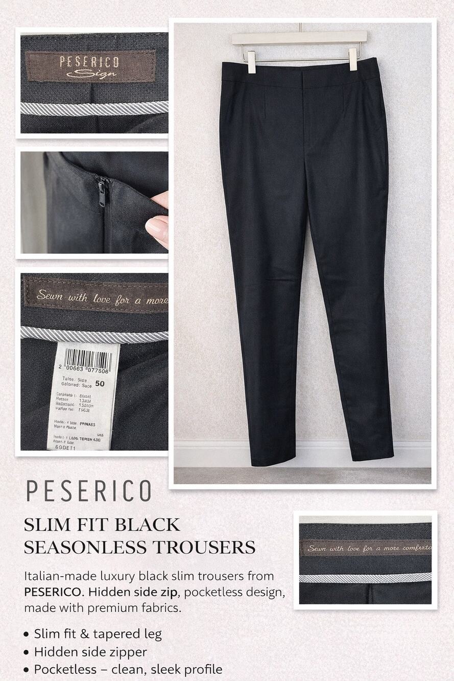 PESERICO Sign Black Seasonless Slim Trousers SZ 50 US 14